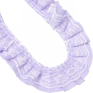 Doppellagiges plissiertes Spitzen-Chiffonband fuer DIY-Kleidung, Puppenmode und Naeharbeiten.