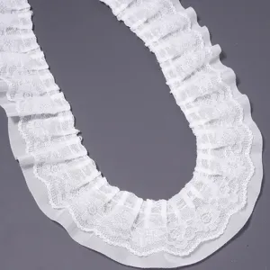 Weißes plissiertes spitzenband doppelschichtiges chiffon band für diy nähen kleidung