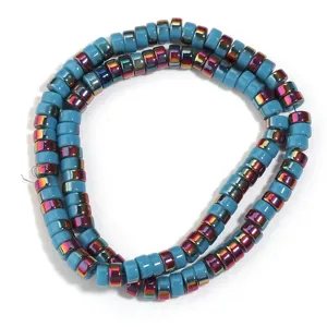 Blue electroplated wheel spacer beads detail shot, smooth metallic luster DIY accessory.