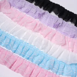 Gefaltete Spitze Chiffon Rüschen Band Doppel Schicht Rüschen Besatz Stoff Für DIY Handwerk Haarnadel Puppe Kleid Nähzubehör