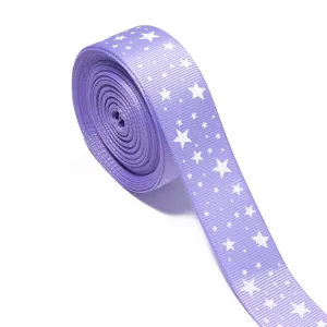 Cinta grosgrain morada con estrellas blancas para manualidades accesorios pelo fiesta