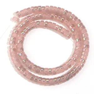 Pink electroplated glass wheel spacer beads for DIY jewelry making and necklace accessories.