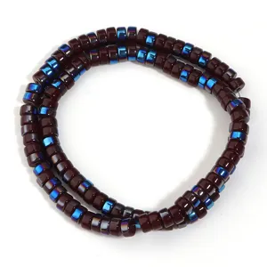 Electroplated glass wheel beads detail shot, showing iridescent dark brown spacer bead strands.