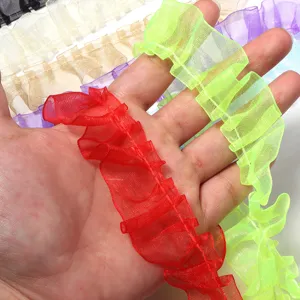 Bunte gerüschte Organzaband Borte für DIY Handwerk, Kleidung Zubehör und Dekorationen.
