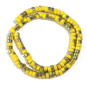 Yellow metallic rondelle spacer beads for jewelry making DIY handmade craft bracelets.