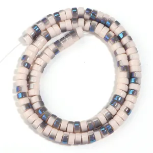 Glass spacer beads, iridescent electroplated cylinder loose beads for DIY jewelry making.