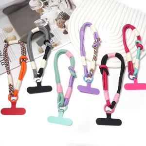 Kurze bunte Handgelenk Kordel im Dopamin Stil für Handy, Kamera und Schlüssel, Detailansicht.