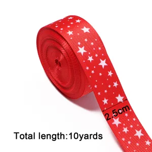 Cinta de grosgrain roja con estrellas blancas, 2.5 cm de ancho y 10 yards de largo para manualidades.