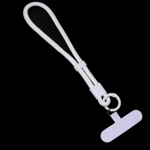 Witte verstelbare telefoon polsband, duurzaam polyester geweven touw met bevestigingstab.