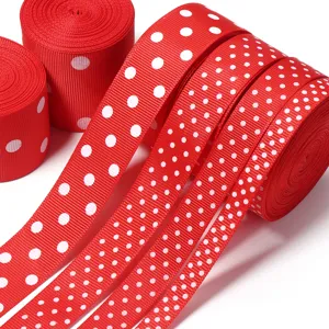 Nastro grosgrain rosso a pois bianchi per fiocchi per capelli fai da te e confezioni regalo.