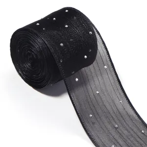 Schwarzes Mesh-Strass-Band für DIY-Schleifen, Blumenverpackung und Bekleidungszubehör.