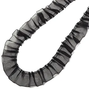 Schwarzes plissiertes Chiffonband Rüsche transparenter Stoff für DIY Handwerk Nähen