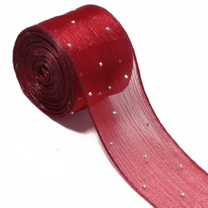 Rotes transparentes Strass-Netzband fuer Blumenverpackungen und DIY-Haaraccessoires.