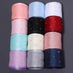 Transparenter Strass-Netzband für Blumenverpackung, Geschenkband und DIY Schleifen.