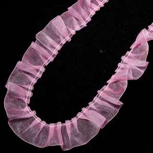 Rosa gerüschtes Organzaband Spitzenstoff, transparente Faltenborte für DIY Handwerk Nähzubehör.
