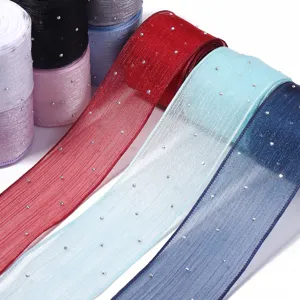 Transparenter Netz-Strass-Band glitzernde Borte für Geschenkverpackung DIY Schleifen