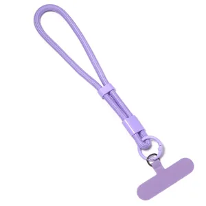 Telefoon polsband detail weergave, duurzaam gevlochten polyester materiaal, verstelbare lus.