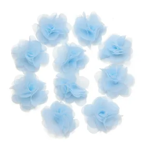 Light blue chiffon fabric flowers, mesh rose DIY accessories for apparel craft hair clips.