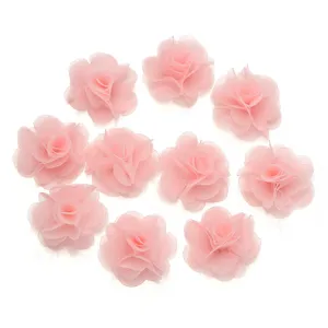 Detailed view of pink chiffon rose flower details for DIY crafts and handmade accessories.