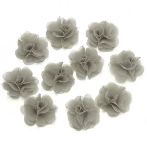 Grey chiffon flower patches 3D rolled rose DIY handmade hair accessories for clothing decor