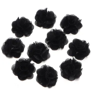 Black chiffon flower details, DIY handmade accessories for hair clips, clothing and hats.