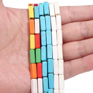Colorful rectangular tube turquoise loose beads for DIY handmade jewelry making crafts.