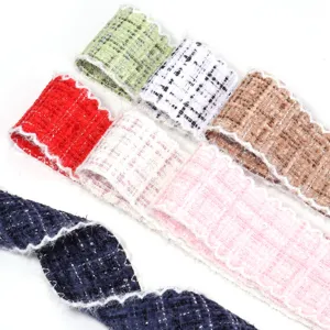 Colorful tweed plaid trim ribbon for DIY hair bows, clothing accessories, and gift wrapping.