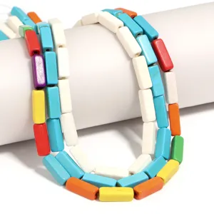 Detailed view of colorful square tube turquoise beads semi-finished jewelry making DIY accessories