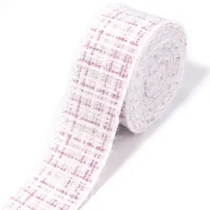 Pink white tweed plaid ribbon fabric trim DIY bow hair clip apparel accessory roll