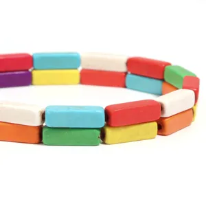 Colorful square tube turquoise beads close-up detail, perfect for DIY handmade jewelry.