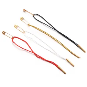 Hang tag strings with gold safety pins and metal tips, 4 colors clothing accessory cords.