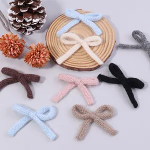 Cute knitted bow hair clips candy color DIY cotton yarn hair accessories for women girls