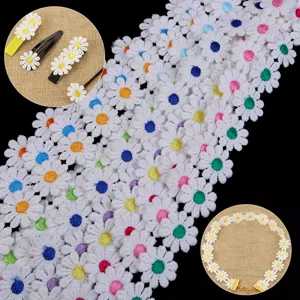 Ribete de encaje bordado de margaritas blancas accesorios de joyas hechos a mano para bricolaje