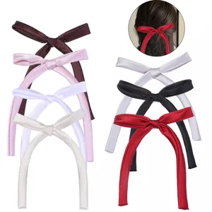 Satin ribbon bow hair clips, long tail cute hair accessories, gift packaging, multi-color.