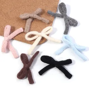 Knitted bow DIY accessories, candy color plush cotton hair clip decorations, multi-color set