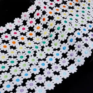 Ribete de encaje de margaritas multicolores bordado para accesorios de cabello manualidades