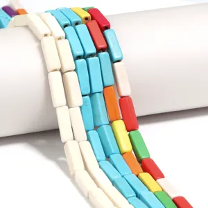 Synthetic Turquoise Square Tube Loose Beads For DIY Jewelry Making Necklaces Bracelets Rectangular Spacer Beads Materials