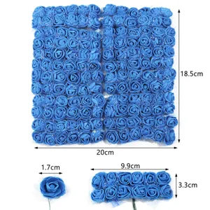 Artificial blue PE foam rose flower heads with yarn for wedding decor and floral arrangements.