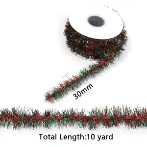 Weihnachten Lametta Band Girlande rot gruen metallisch Draht fuer Party Baum Deko 30mm