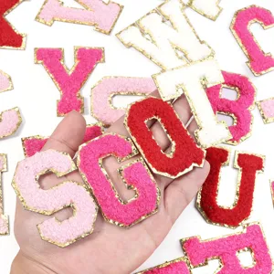 Toppa lettere ciniglia bordo oro rosa patch alfabeto ricamato fai da te per vestiti borse