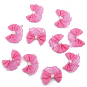 Noeuds de ruban gros-grain en dentelle rose accessoires cheveux enfants DIY mercerie 10p
