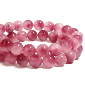 Bracciale con perle rotonde in calcedonio rosa naturale doppio filo accessorio gioielli