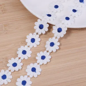 Cinta de encaje de flor margarita blanco azul bordado para accesorios de costura hechos a mano