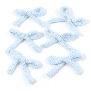Light blue knitted bow DIY accessory, soft plush cotton material, cute craft supply.
