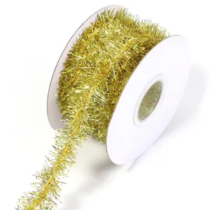 Goldenes Lametta Band für Weihnachtsbaum Dekoration Geschenkverpackung Party Basteln 1 Rolle