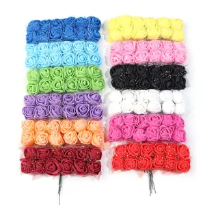 Wholesale artificial PE foam rose heads with gauze for wedding home decoration and DIY floral crafts.