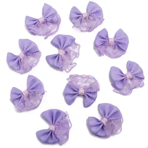 Noeuds en ruban violet avec bordure en dentelle, parfaits pour accessoires et loisirs.