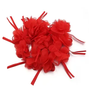 Rote Chiffon Bänder 3D Blumen DIY Haarschmuck Bekleidung Nähen Handwerk Material Set