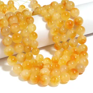 Perle sciolte rotonde in calcedonio giallo naturale fai da te braccialetto collana gioielli.