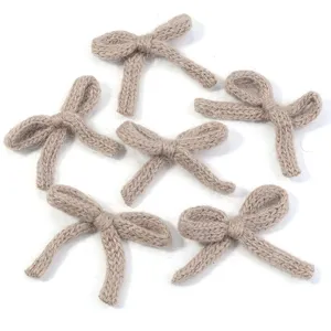 Korean style cute knitted bow DIY accessories, plush cotton material, camel color, set of six.